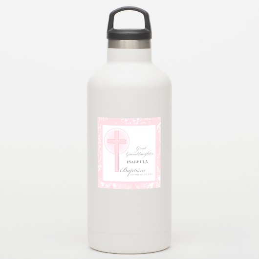 Doop achterkleindochter roze kant gepersonaliseerd sticker (Waterfles)