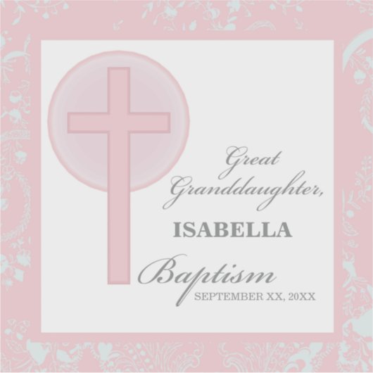 Doop achterkleindochter roze kant gepersonaliseerd sticker (Voorkant)