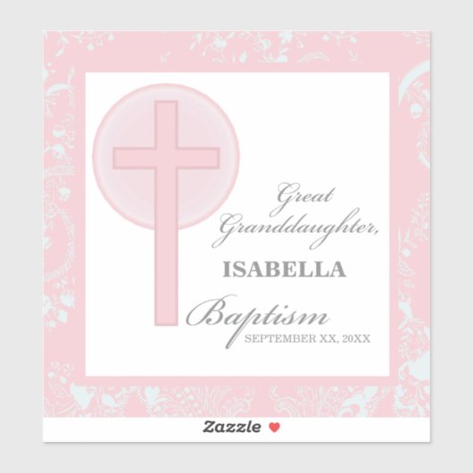Doop achterkleindochter roze kant gepersonaliseerd sticker (Vel)