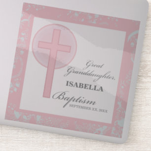 Doop achterkleindochter roze kant gepersonaliseerd sticker