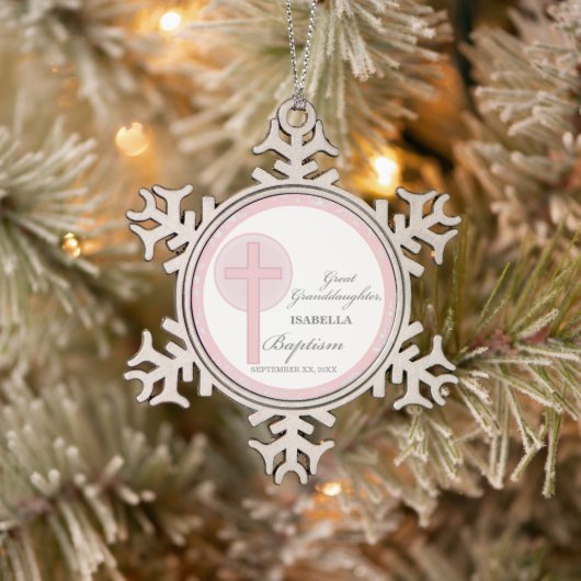Doop achterkleindochter roze kant gepersonaliseerd tin sneeuwvlok ornament (Boom)