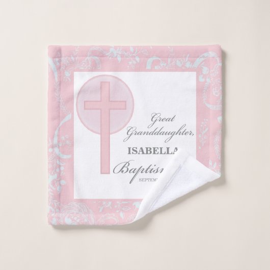 Doop achterkleindochter roze kant gepersonaliseerd washandje (Wasdoekje)