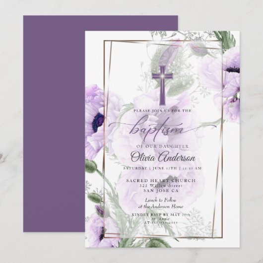 DOOP | Amethyst Bloemkruis Uitnodiging (Voorkant / Achterkant)