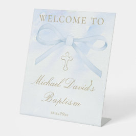 Doop aquarel blauwe strik reclamebord met voetstuk