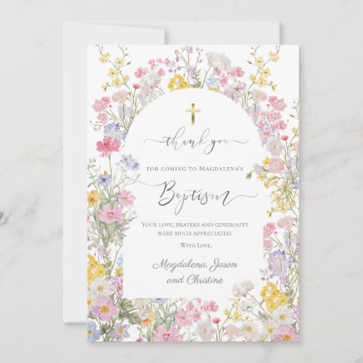 Doop aquarel weide bloemen dank je kaart (Voorkant)