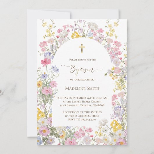 Doop aquarel weide bloemen kaart (Voorkant)