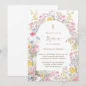 Doop aquarel weide bloemen kaart (Voorkant / Achterkant)