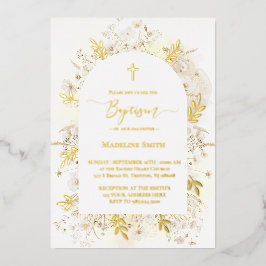 Doop  aquarel witte gele bloemen folie uitnodiging