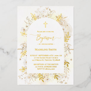 Doop aquarel witte gele bloemen folie uitnodiging