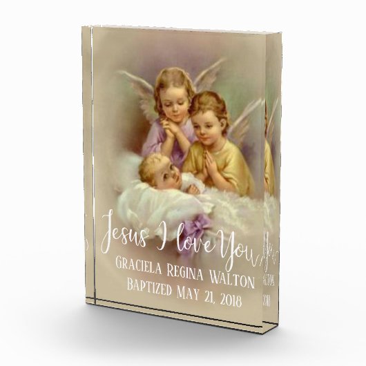 Doop Baby Baby Praying Angels Script Overlay Fotoblokken (Rechts)