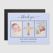 Doop baby boy blauwe foto dank u magneet magnetische uitnodiging (Voorkant / Achterkant)