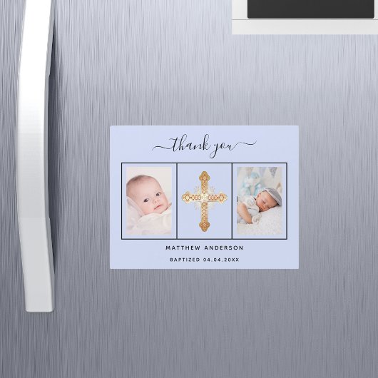 Doop baby boy blauwe foto dank u magneet magnetische uitnodiging