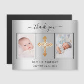 Doop baby boy zilveren foto dank u magneet magnetische uitnodiging (Voorkant / Achterkant)