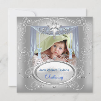 Doop Baby Doopfeest Jongen Blauw Zilver Kruis Aankondiging