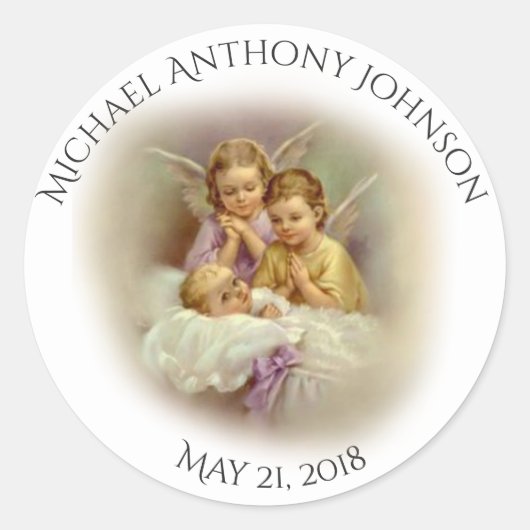 Doop Baby Jongen of Meisje engelen bidden Ronde Sticker (Voorkant)