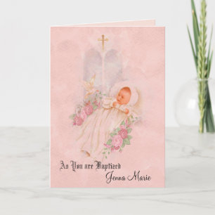 Doop Baby Meisje Doop Rijen Rozen Kruis Kaart