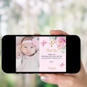 Doop baby meisje roze roos foto dank je kaart