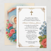  Doop Baby Roze Blauw Bloemen Heilige Geest Kaart (Voorkant / Achterkant)