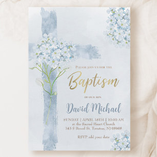 Doop blauw aquarel Hydrangea bloemen kruis Kaart