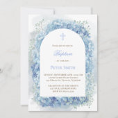 Doop blauw aquarel hydrangea uitnodiging (Voorkant)