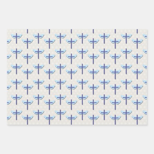 Doop Blauw Baby Cloud Cross Inpakpapier Vel (Voorkant 2)