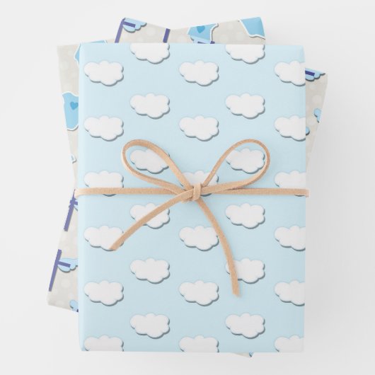 Doop Blauw Baby Cloud Cross Inpakpapier Vel (In situ)