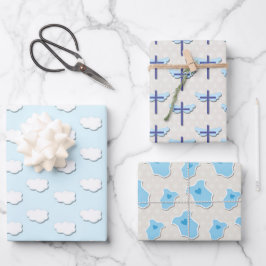 Doop Blauw Baby Wolk Kruis Inpakpapier Vel