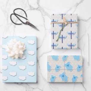 Doop Blauw Baby Wolk Kruis Inpakpapier Vel