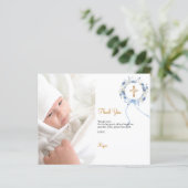 Doop blauw bloemenkrans foto dank je kaart (Staand voorkant)