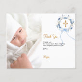 Doop blauw bloemenkrans foto dank je kaart (Voorkant)