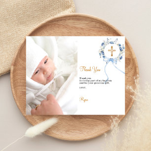 Doop blauw bloemenkrans foto dank je kaart