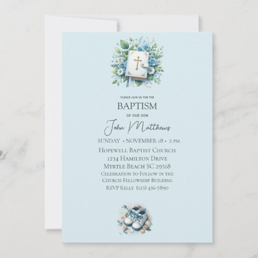 Doop Blauw Bloemenkruis en Bijbeljongens Kaart (Voorkant)