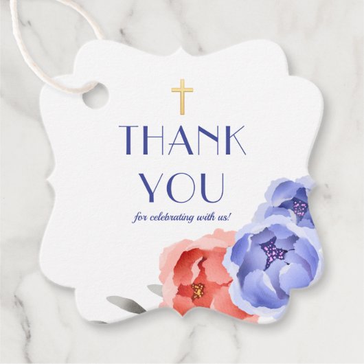 Doop Blauw Bloemenschildering Bedankje Bedankjes Labels (Voorkant)