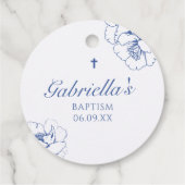 Doop Blauw Botanisch Bloemmotief Bedankjes Labels (Achterkant)