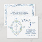 Doop Blauw Groene Bloemen Dank u Bedankkaart (Voorkant / Achterkant)