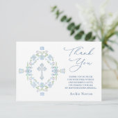 Doop Blauw Groene Bloemen Dank u Bedankkaart (Staand voorkant)