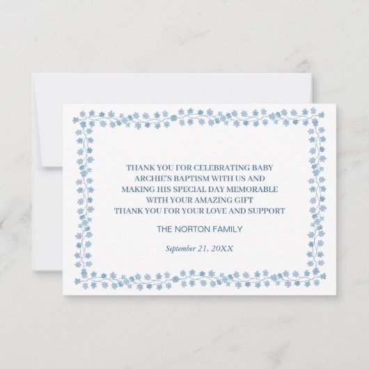 Doop Blauw Groene Bloemen Dank u Bedankkaart (Achterkant)