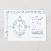 Doop Blauw Groene Bloemen Dank u Bedankkaart (Voorkant / Achterkant)