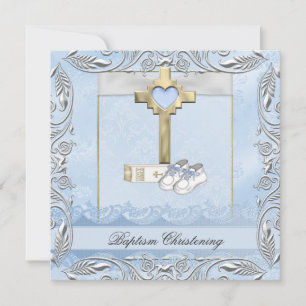 Doop Blauw Kruis Jongen damast doopfeest Bijbel Kaart