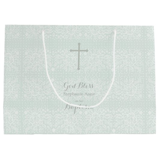 Doop Blauw Opaal Delicaat Bloemen Kant Groot Cadeauzakje (Achterkant)