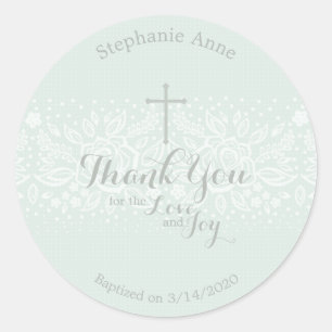 Doop Blauw Opaal Delicaat Bloemen Kant Ronde Sticker