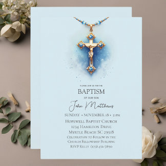 Doop Blauw Religieus Kruis Jongens Kaart