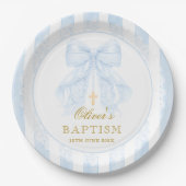 Doop Blauw Strik Baby Jongen Papieren Bordje (Voorkant)