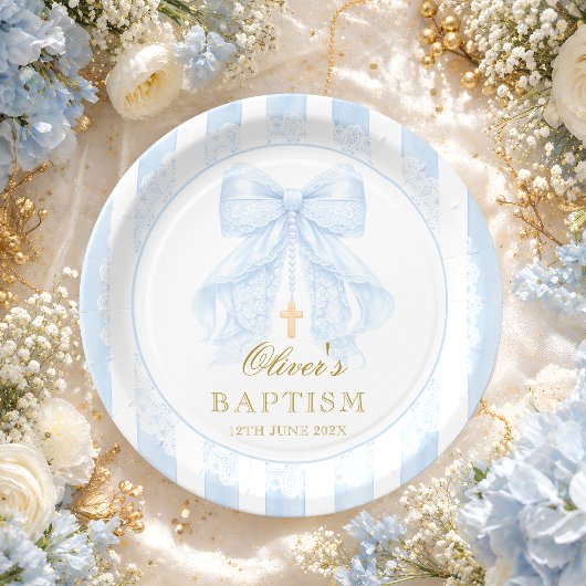 Doop Blauw Strik Baby Jongen Papieren Bordje