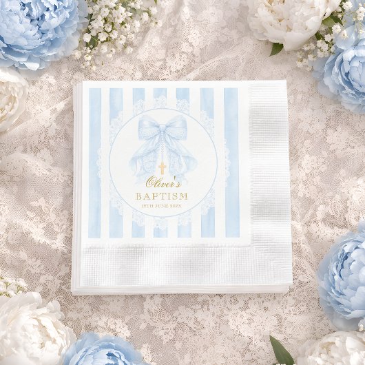 Doop Blauw Strik Baby Jongen Servet
