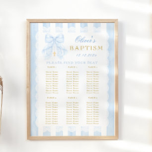 Doop Blauw Strik Baby Jongen Zitplaatskaart Poster