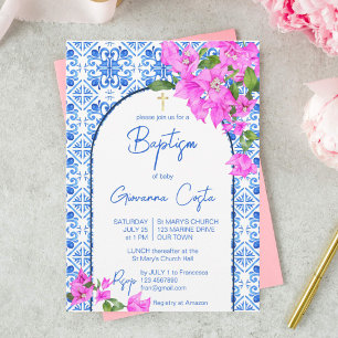 Doop Blauw Tegelwerk en Bougainvillea elegant Kaart