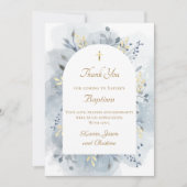 Doop blauw waterverf gebladerte bedankje kaart (Voorkant)