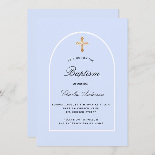 Doop blauw wit baby boy boog kaart (Voorkant / Achterkant)