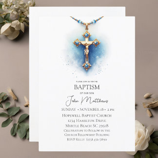 Doop Blauw Wit Religieus Kruis Jongens Kaart